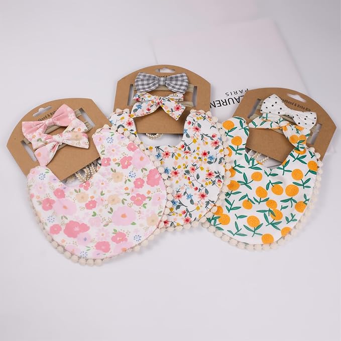 Baby Girls Floral Print Bibs, Reversible Burp Cloth Set - Image 5