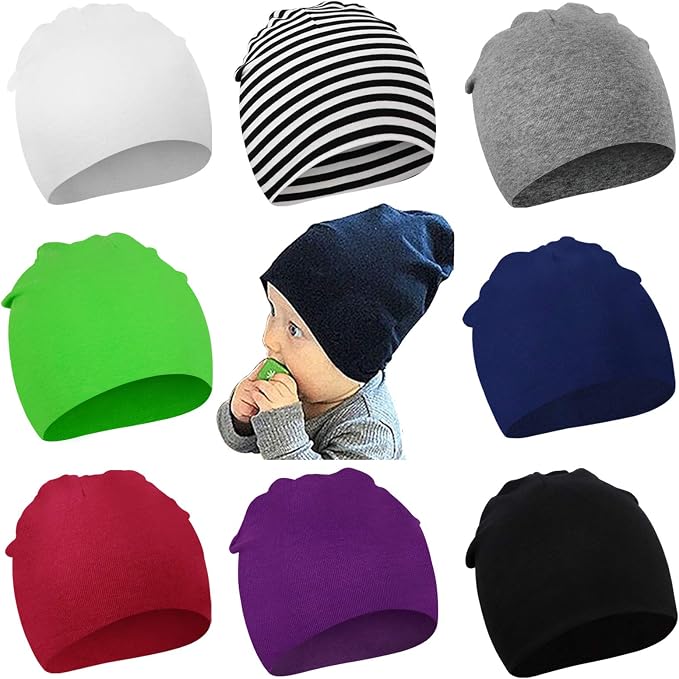DRESHOW BQUBO 8 Pack Unisex Baby Beanie Hat Infant Toddler Kid Hats Baby Soft by DRESHOW