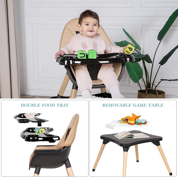 6 in 1 High Chair for Babies & Toddlers, Convertible Wooden Baby Highchair - Image 4