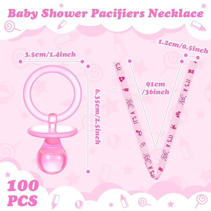 Chengu 100 Pcs Baby Shower Pacifiers Necklace, Acrylic Pacifiers Necklace Party - Image 3