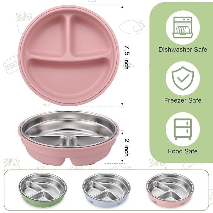 Nuogo 3 Pcs Stainless Steel Baby Suction Plates - Image 4
