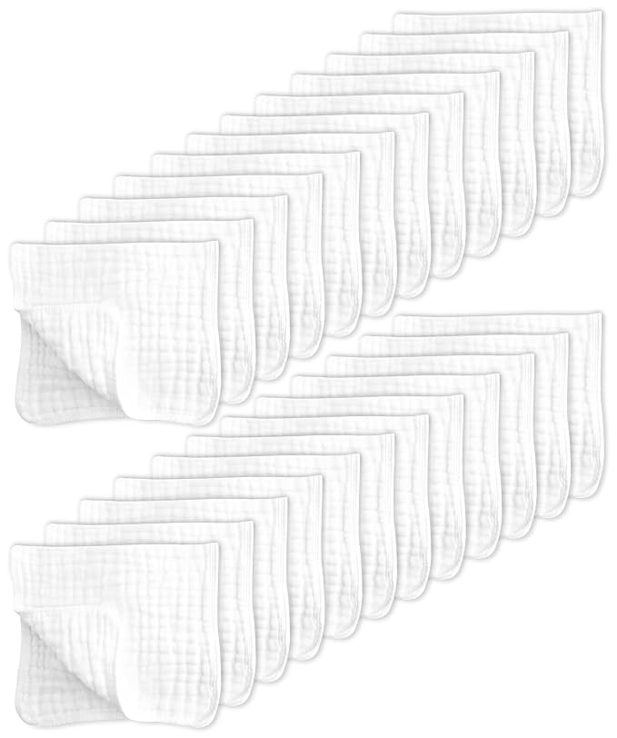 SWEET DOLPHIN 24 Pack Muslin Burp Cloths Large 100% Cotton Hand Washcloths by SWEET+DOLPHIN