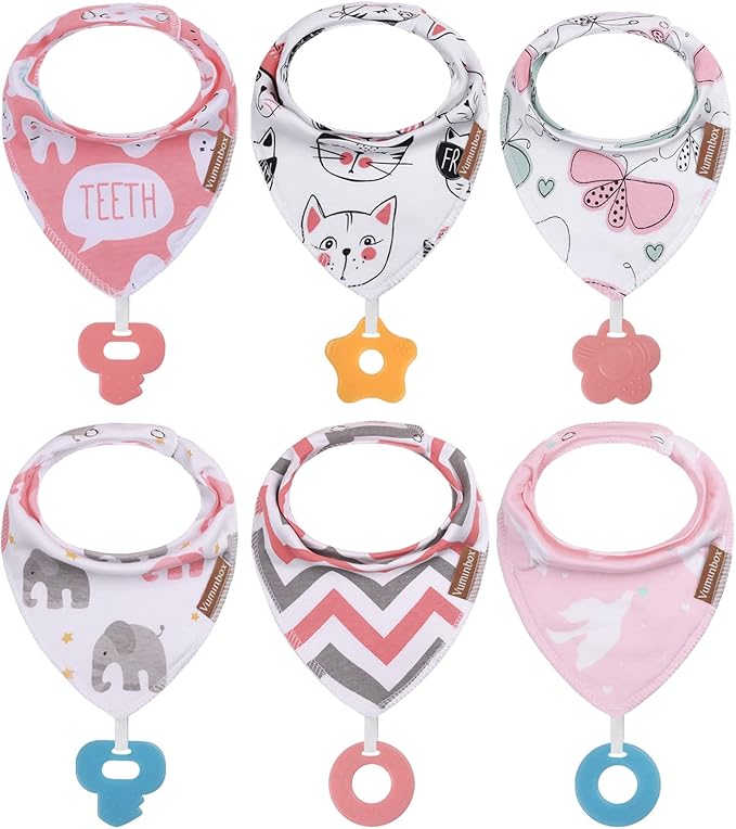 Baby Bandana Drool Bibs 6-Pack and Teething Toys 6-Pack Made by vuminbox