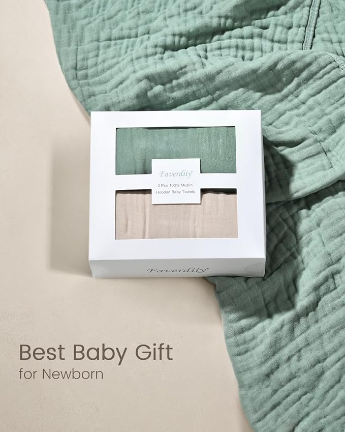 Hooded Baby Towels for Newborn, 35x35 Inch 2 Pack 100% Muslin Cotton Baby Bath - Image 7
