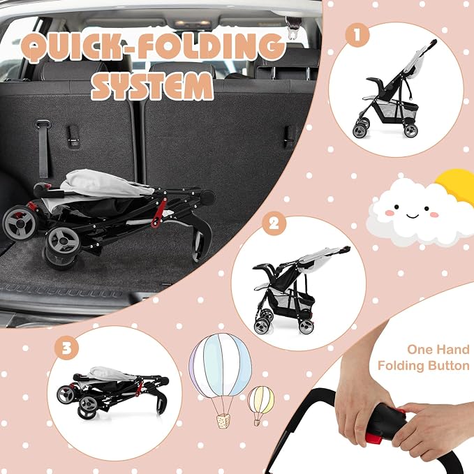 HONEY JOY Lightweight Stroller, Compact Travel Stroller - Image 7