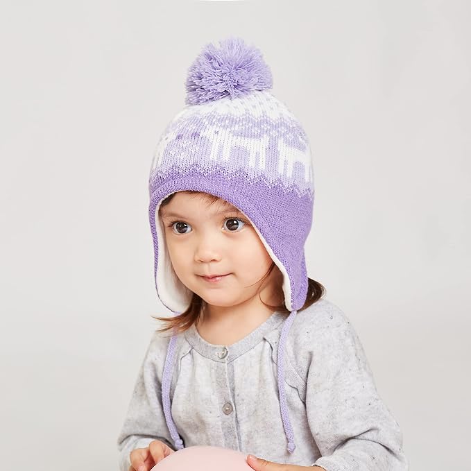 LANGZHEN Toddler Kids Infant Winter Hat, Earflap Knit Warm Cap Fleece Lined - Image 2