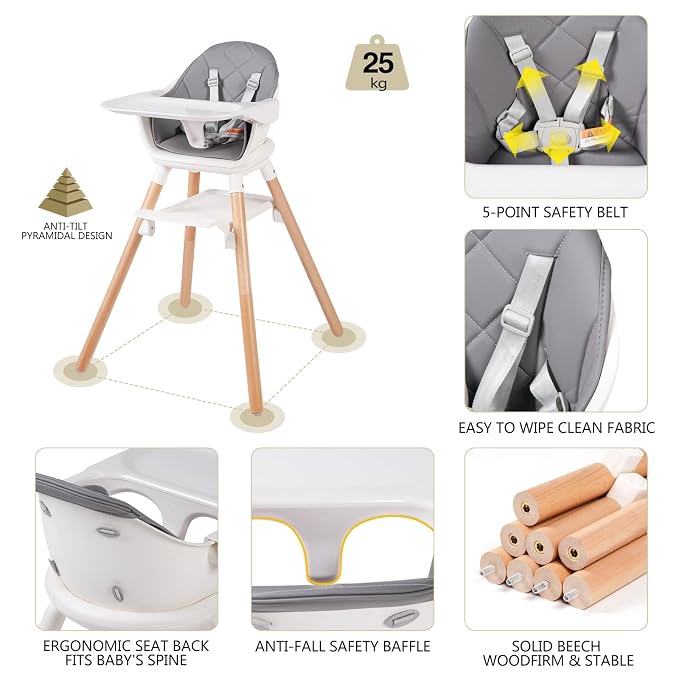 6 in 1 Baby High Chair, Convertible Wooden High Chairs/Booster Seat - Image 4