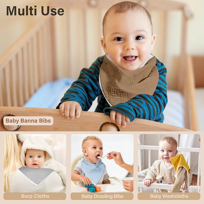 Muslin Baby Bibs, Soft Triangular Baby Bandana Drool Bibs - Image 6