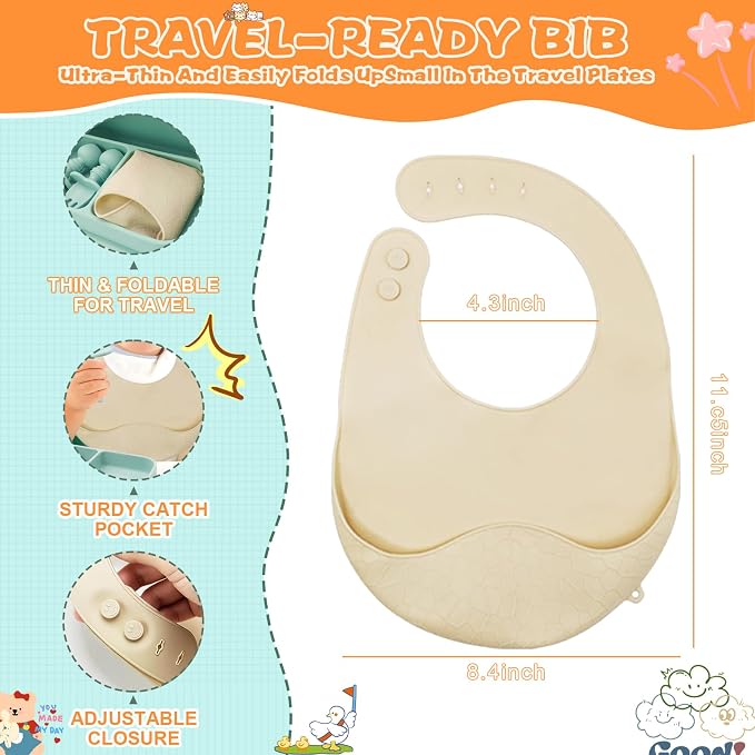 Travel Silicone Baby Feeding Set, 6 In 1 Portable Plates Spill Proof - Image 2