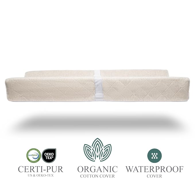 Organic Cotton Contoured Baby Changing Pad w/Waterproof Foam Mattress, Includes - Image 2