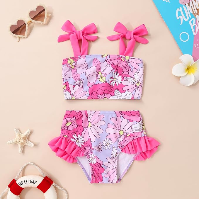 YOUNGER TREE Toddler Girls Two Pieces Swimsuit Color Block Stripe Swimwear - Image 2