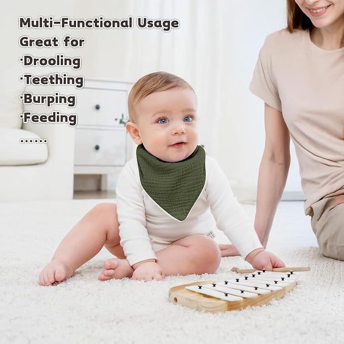 Susurration Muslin Baby Bibs 10Pack Baby Bandana Drool Bibs Soft Adjustable - Image 5