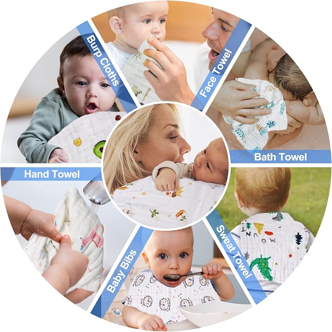 FOOK FISH Muslin Burp Cloths Large 20''x10'' 10 Packs - Image 9