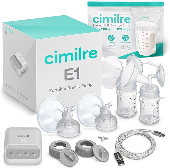 E1 Portable Breast Pump & Breast Milk Storage Bags Bundle – Compact Double by CimilreBreastPumpsUSA