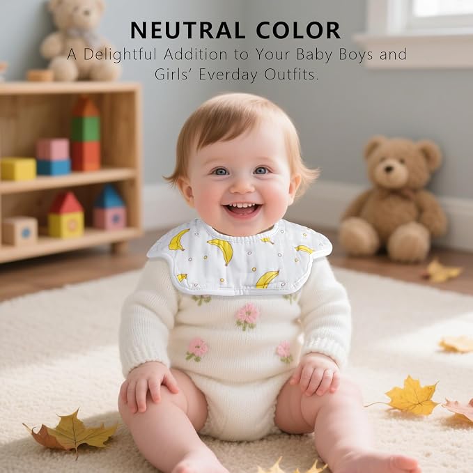 8-Pack 360° Rotate Organic Cotton Baby Bibs, Newborn Muslin Bibs - Image 3