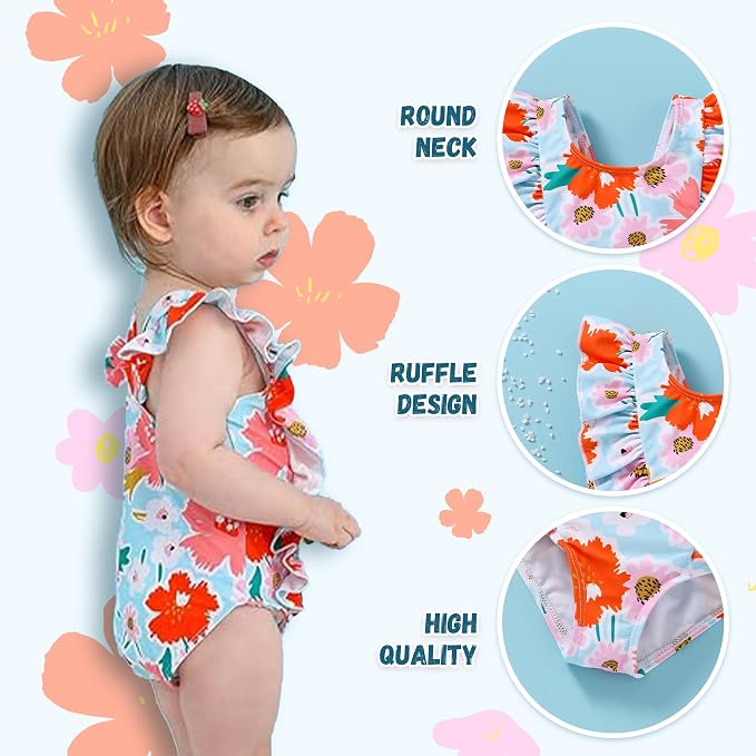 Newborn Baby Girl Ruffle Swimsuit Infant Toddler One Piece Floral Bikini Beach - Image 4