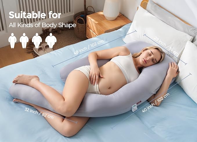Momcozy Pregnancy Pillow with Cooling Cover, Dreamlign U Pro Maternity Pillow - Image 7
