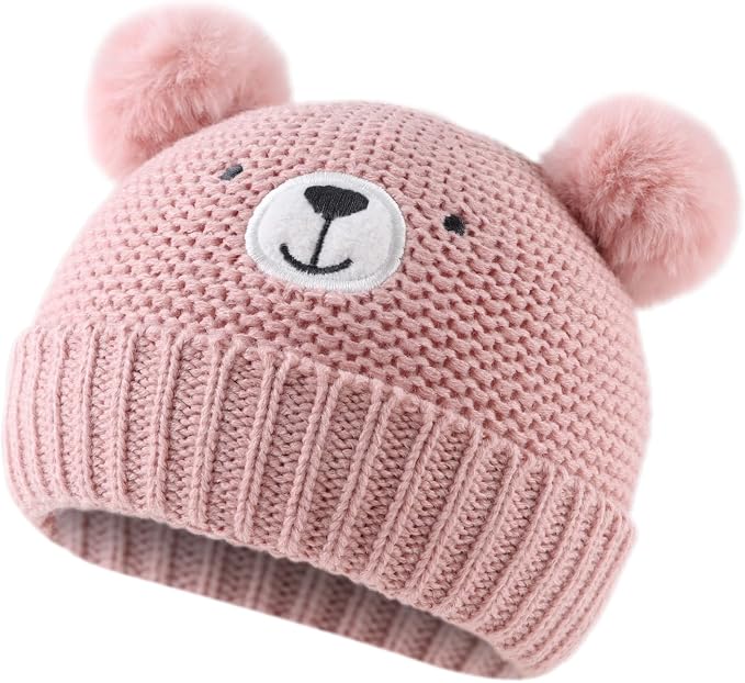 JANGANNSA Cute Bear Baby Beanie Pompom Baby Boys Hat Infant Toddler Winter - Image 2