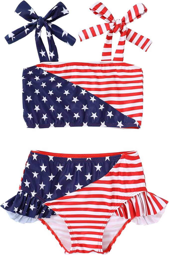 YOUNGER TREE Toddler Girls Two Pieces Swimsuit Color Block Stripe Swimwear by YOUNGERTREE
