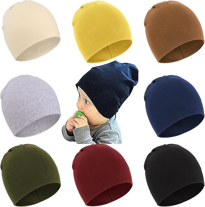 DRESHOW BQUBO 8 Pack Unisex Baby Beanie Hat Infant Toddler Kid Hats Baby Soft by DRESHOW