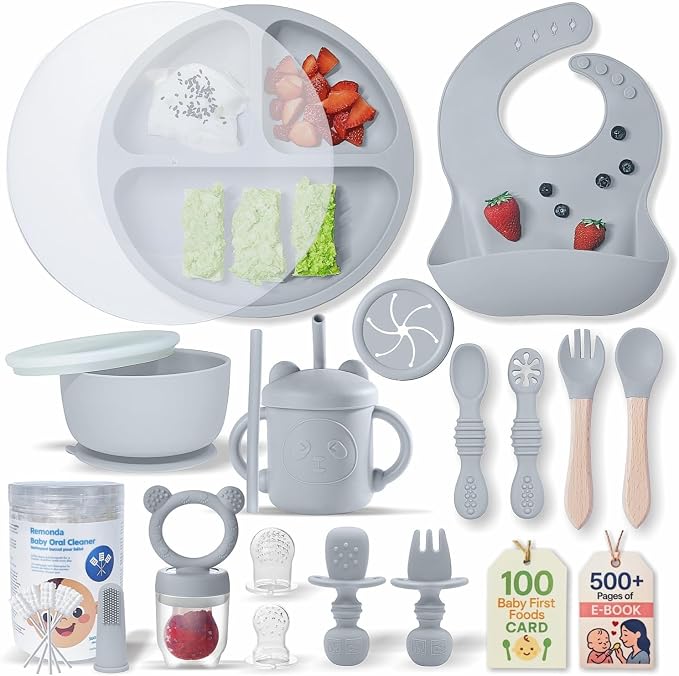 Remonda 23-Piece BPA-Free Silicone Baby Feeding Set | Extra Large Suction Plates by REMONDA