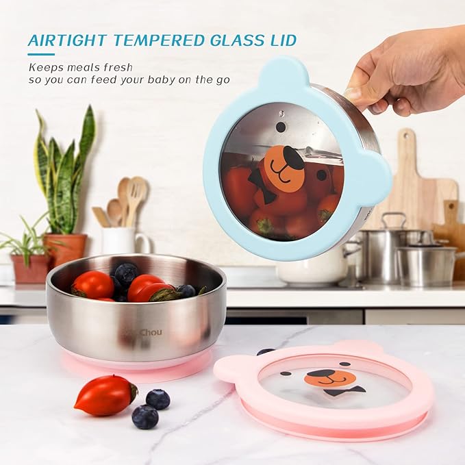MR. CHOU Baby Bowls with Non-Slip Silicone Suction Cup, Insulated Double-Layer - Image 4