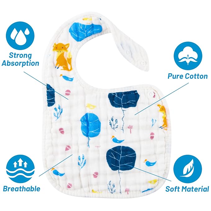 Zainpe 6Pcs Snap Muslin Cotton Baby Bibs Dinosaur Star Bear Pattern Bib - Image 3