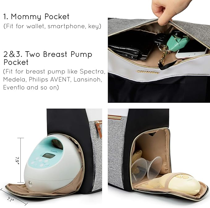 mommore Breast Pump Bag Diaper Tote Bag - Image 4