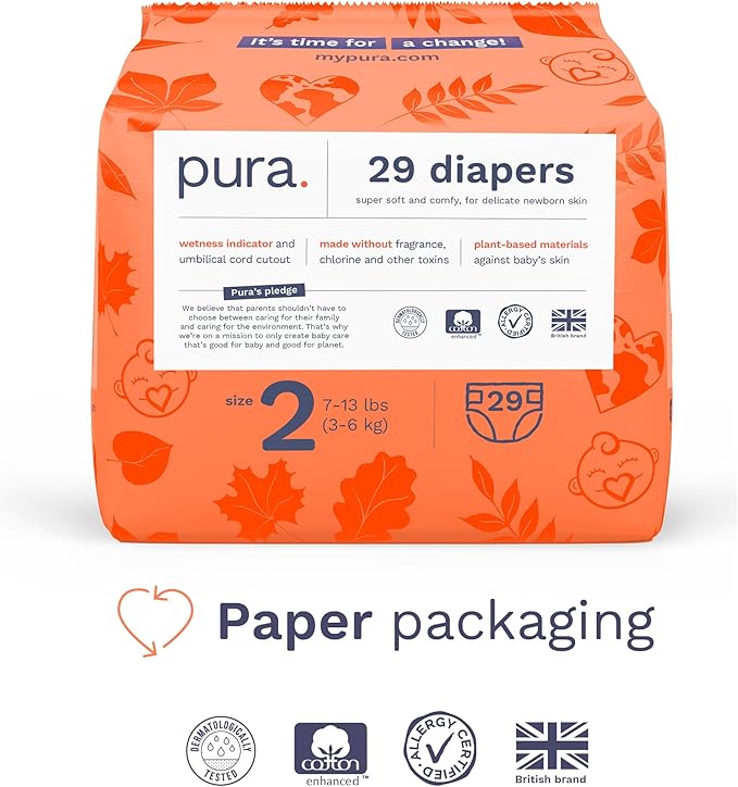 Pura Hypoallergenic Diapers, Size 2 Totally Chlorine Free, Wetness Indicator - Image 2