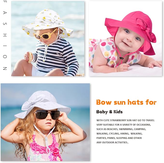 Baby Girl Sun Hat with UPF 50+ Outdoor Adjustable Beach Hat with Wide Brim - Image 6