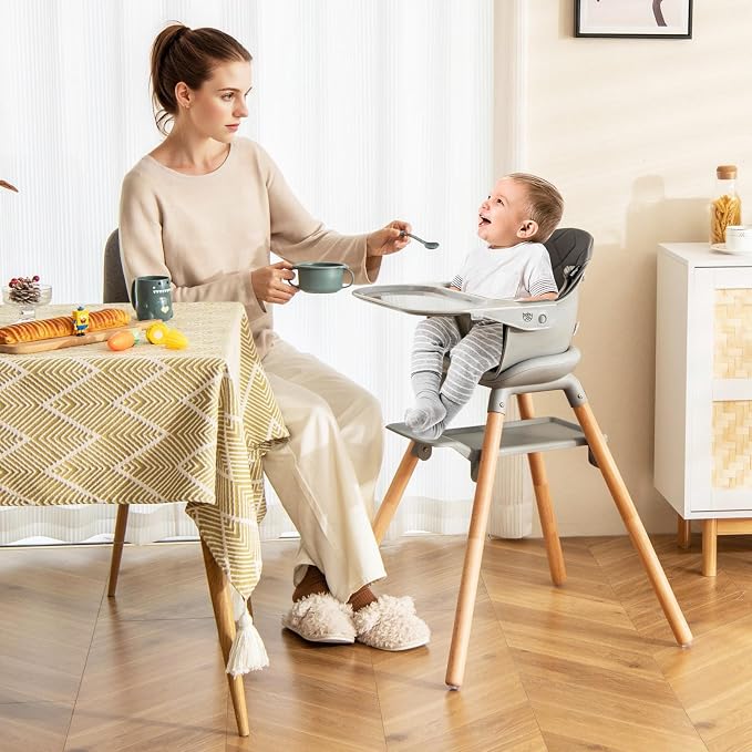 BABY JOY Baby High Chair, 6 in 1 Convertible Wooden Highchair - Image 9