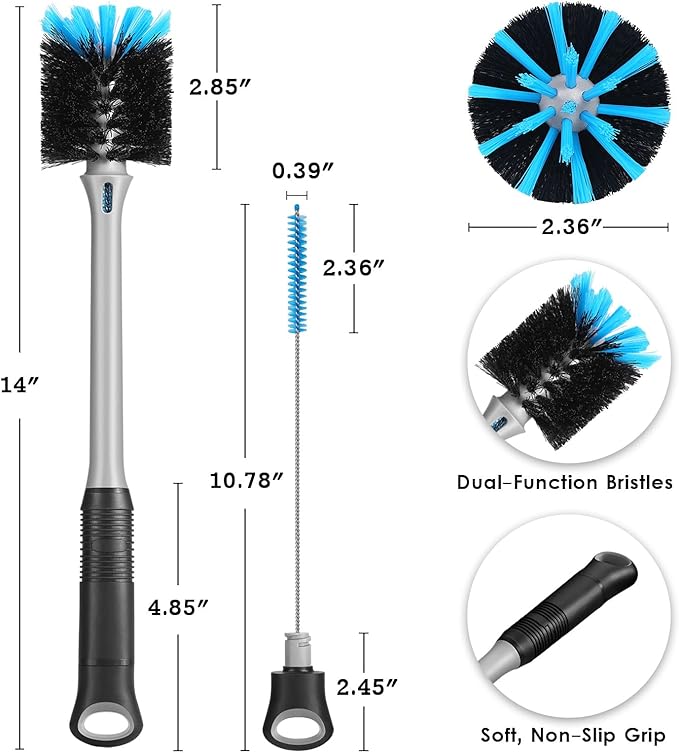 2-in-1 Bottle Brush with Straw Brush, Long Handle Water Bottle Scrubbing Brush - Image 4