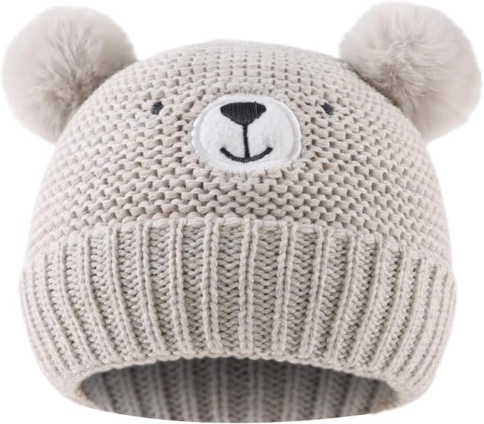 JANGANNSA Cute Bear Baby Beanie Pompom Baby Boys Hat Infant Toddler Winter by JANGANNSA