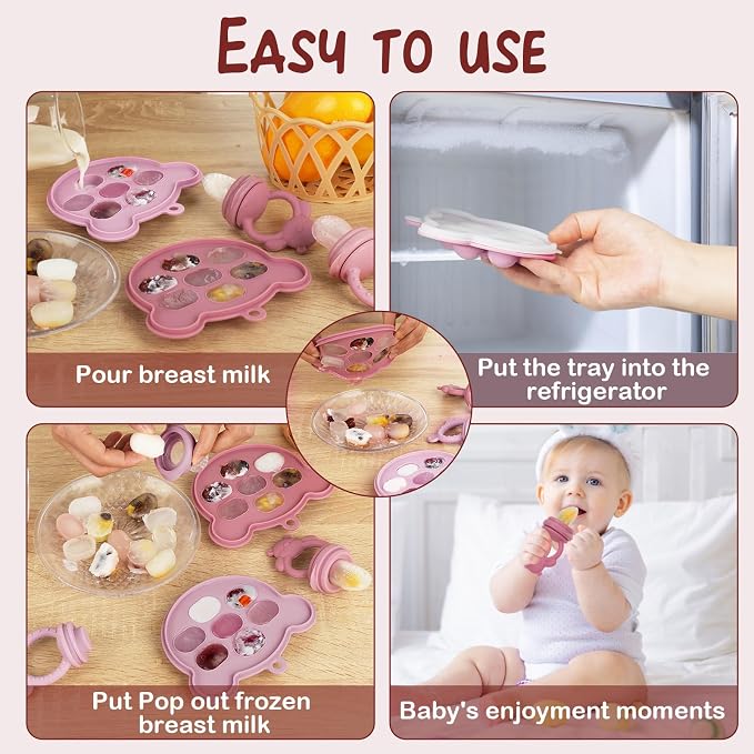 WAJIAYON Baby Breastmilk Popsicle Molds & Baby Fruit Feeder, Infant Food - Image 4