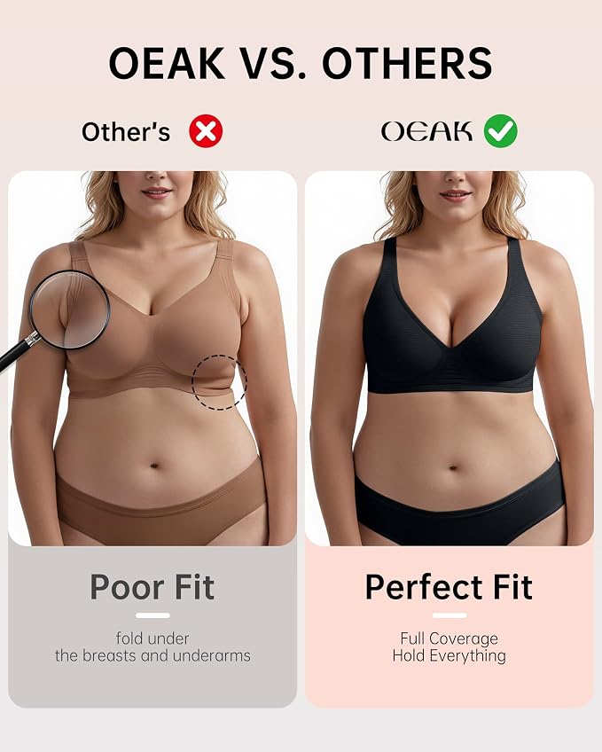OEAK Womens Deep V Bras Wireless Comfortable Bra Supportive No Underwire Bras - Image 4