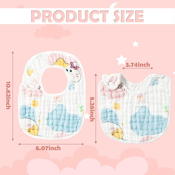 Zainpe 6Pcs Snap Muslin Cotton Baby Bibs Star Cat Rabbit Pattern Adjustable - Image 2