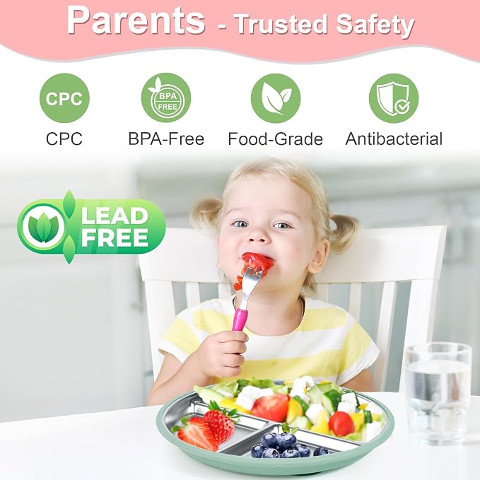 Bella's Friends Stainless Steel Toddler Plates Silicone Suction, 3 Packs - Image 2