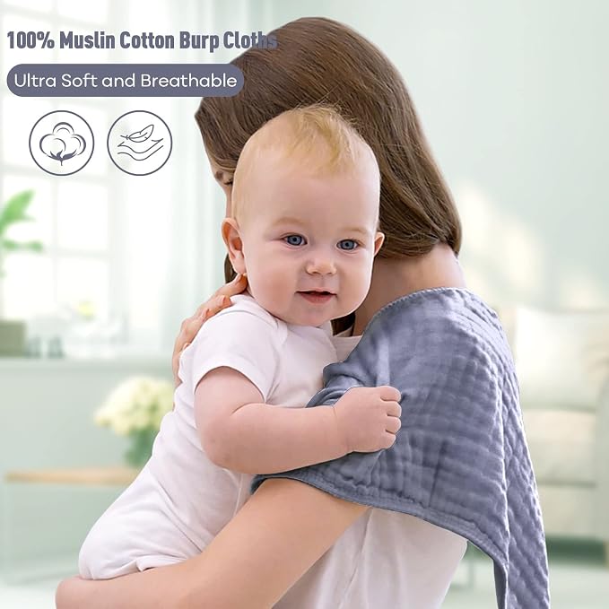 Yoofoss Muslin Burp Cloths for Baby 10 Pack 100% Organic Cotton Baby Washcloths - Image 2