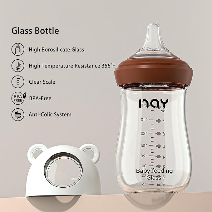 Natural Glass Baby Bottle for Breastfeeding Babies, 8oz Anti-Colic Baby Bottle - Image 7