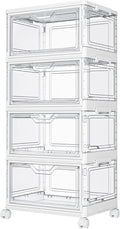 Clear Storage Bins with Lids, 4 Tier Plastic Bins with Wheels, Stackable by Kmiectse