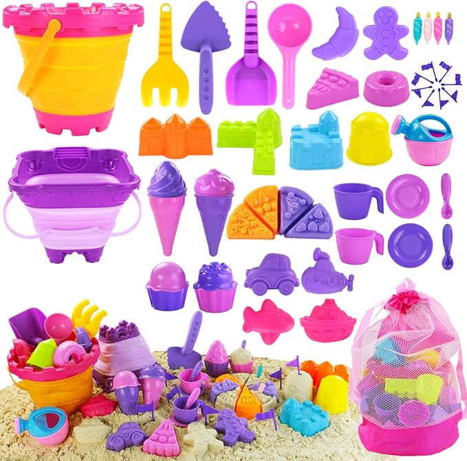 Beach Sand Toys, Mesh Backpack Bag, Ice Cream, Cake & Castle Sand Molds by Elovien