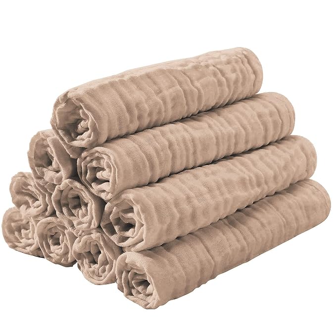 Yoofoss Muslin Burp Cloths for Baby 10 Pack 100% Organic Cotton Baby Washcloths - Image 6