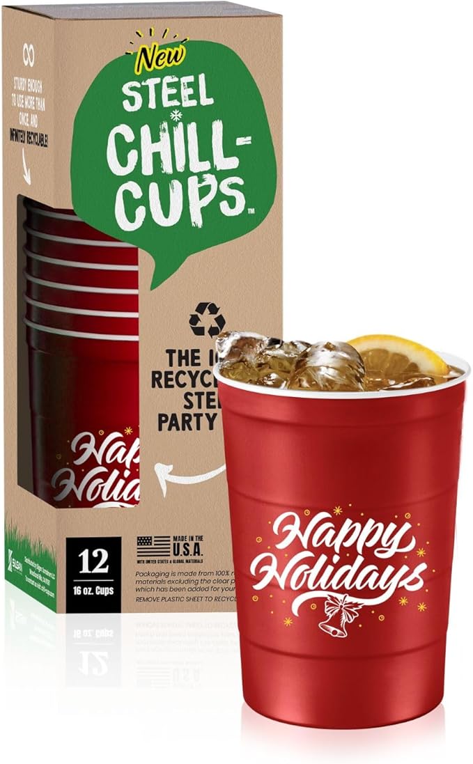 16 oz. Party Cups 'Happy Holidays' Christmas Tree Design by SteelChillCups