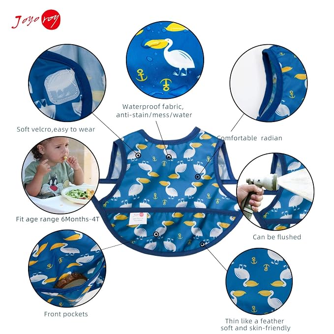 Joyo roy Mess Proof Baby Bibs 3-10 Months Waterproof Toddler Baby Boy Bibs - Image 2