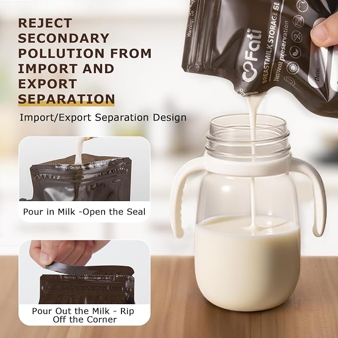 FATI Breastmilk Storage Bags-60 Pcs, 8Oz Blackout Breast Milk Storing Bag - Image 6