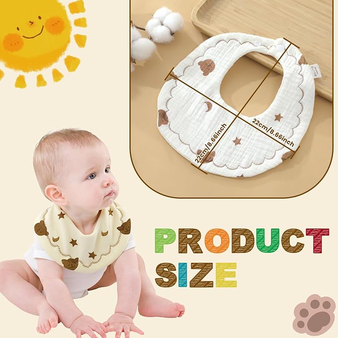 EllieHouse Baby Bibs for Girls Boys 8 Pack Muslin Drool Teeth Drooling Teething - Image 4