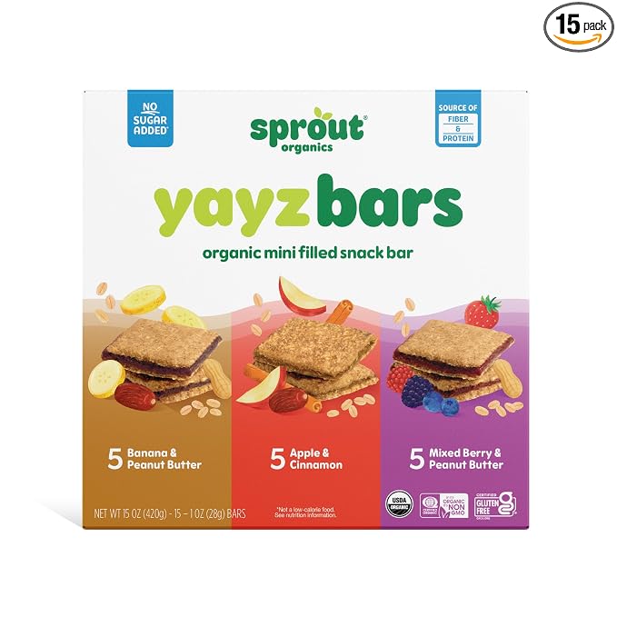 Sprout Organics, Toddler Snack Bars, Yayz Variety Pack, 15 Individual Bars 1 oz by SproutOrganics