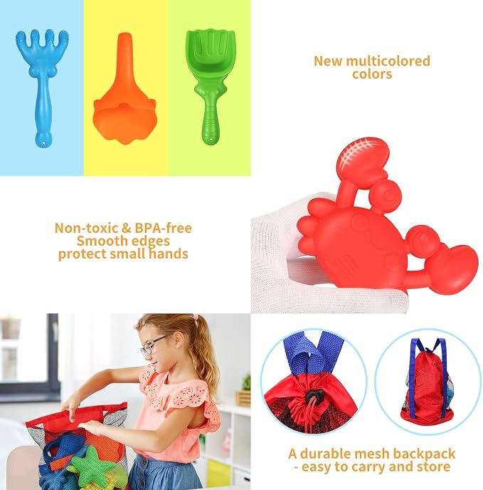 Beach Sand Toys Set, Sand Molds, Rakes and Watering Can, Summer Outdoor Toys - Image 5