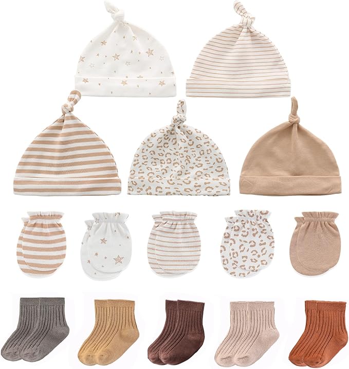 Newborn Baby Boy Girl Caps Mittens Socks Set Cotton Baby Essentials Accessories by MAMIMAKA