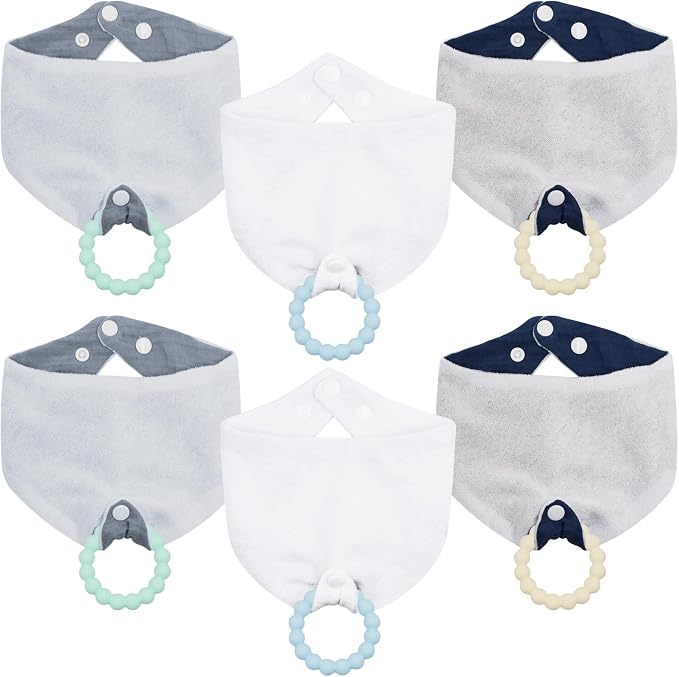 Baby Bandana Bibs & Teethers 6-Pack, 100% Organic Cotton, Super Absorbent & Soft by CUXFLS